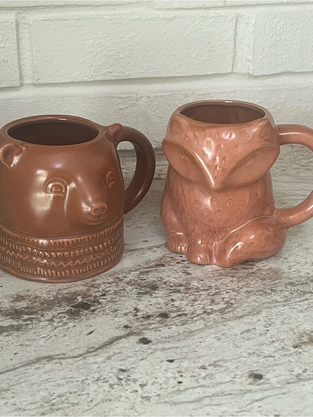 Ceramic Bear and Fox Mugs in Warm Terracotta